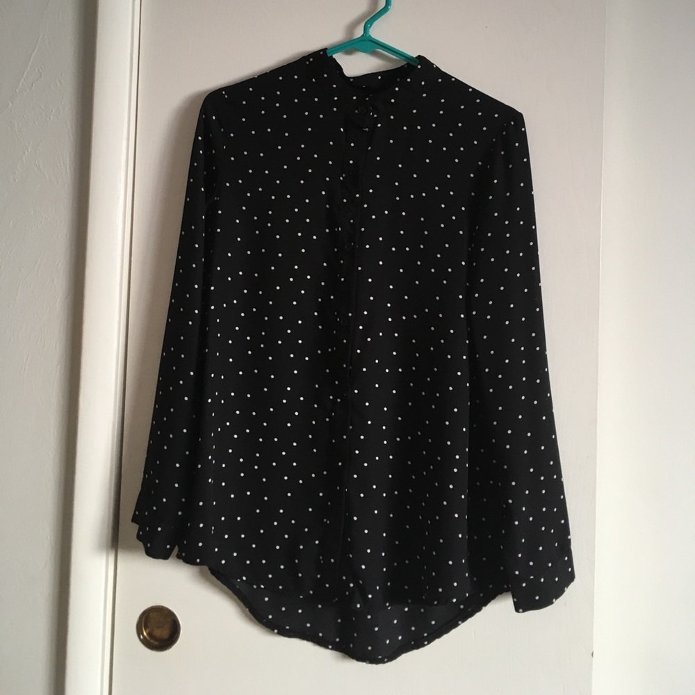 Black Polka Dot Button Down Top
